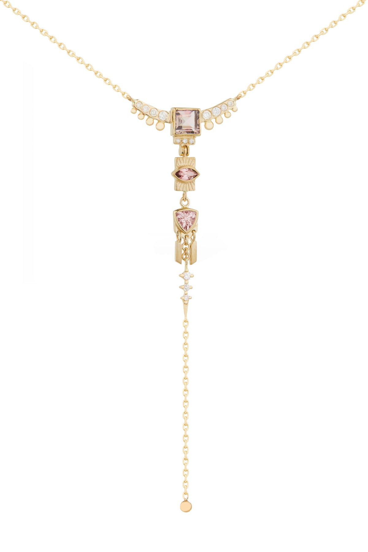 Pink Tourmaline & Diamonds Lariat Totem Necklace