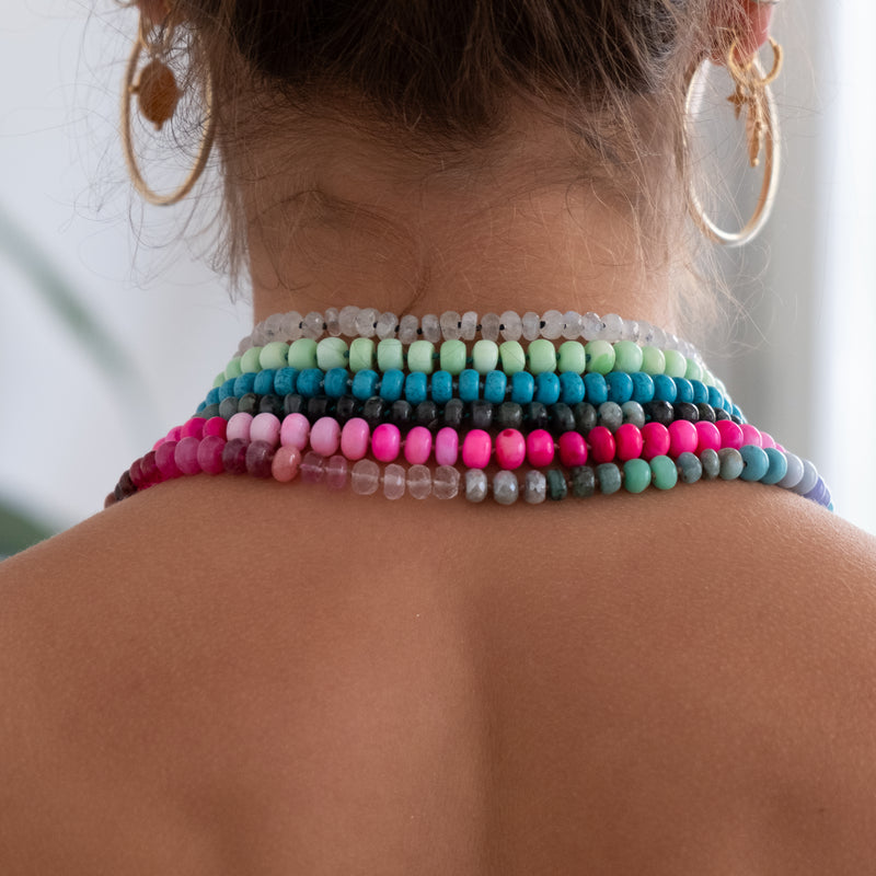 Pink Opal gemstone necklace 14k gold