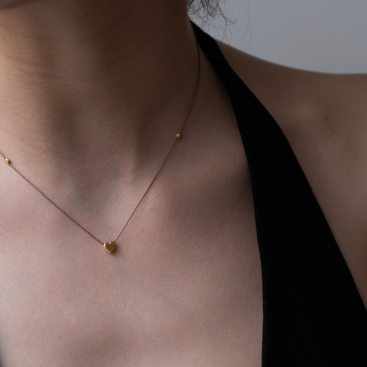 14k gold Heart Slider on Silk necklace