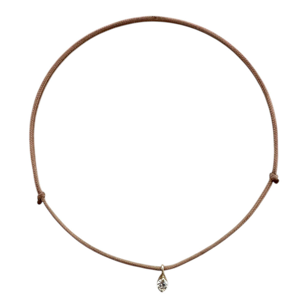 Gold solitaire droplet Bracelet on Cord 14k