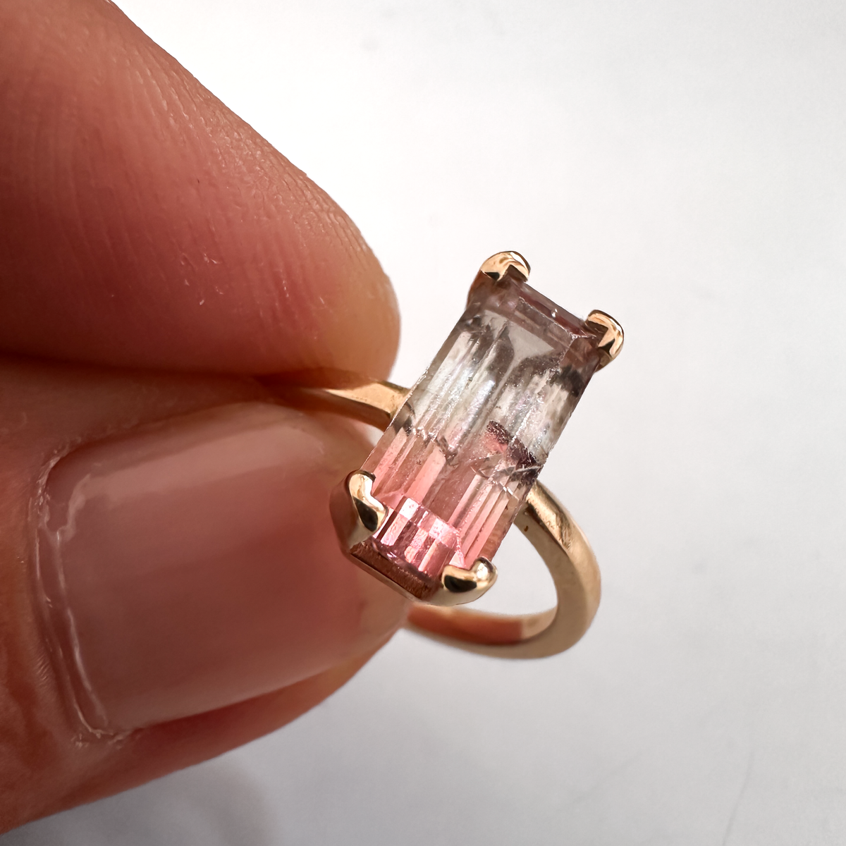Elongated Bi-Colour Tourmaline Ring in 14K Gold