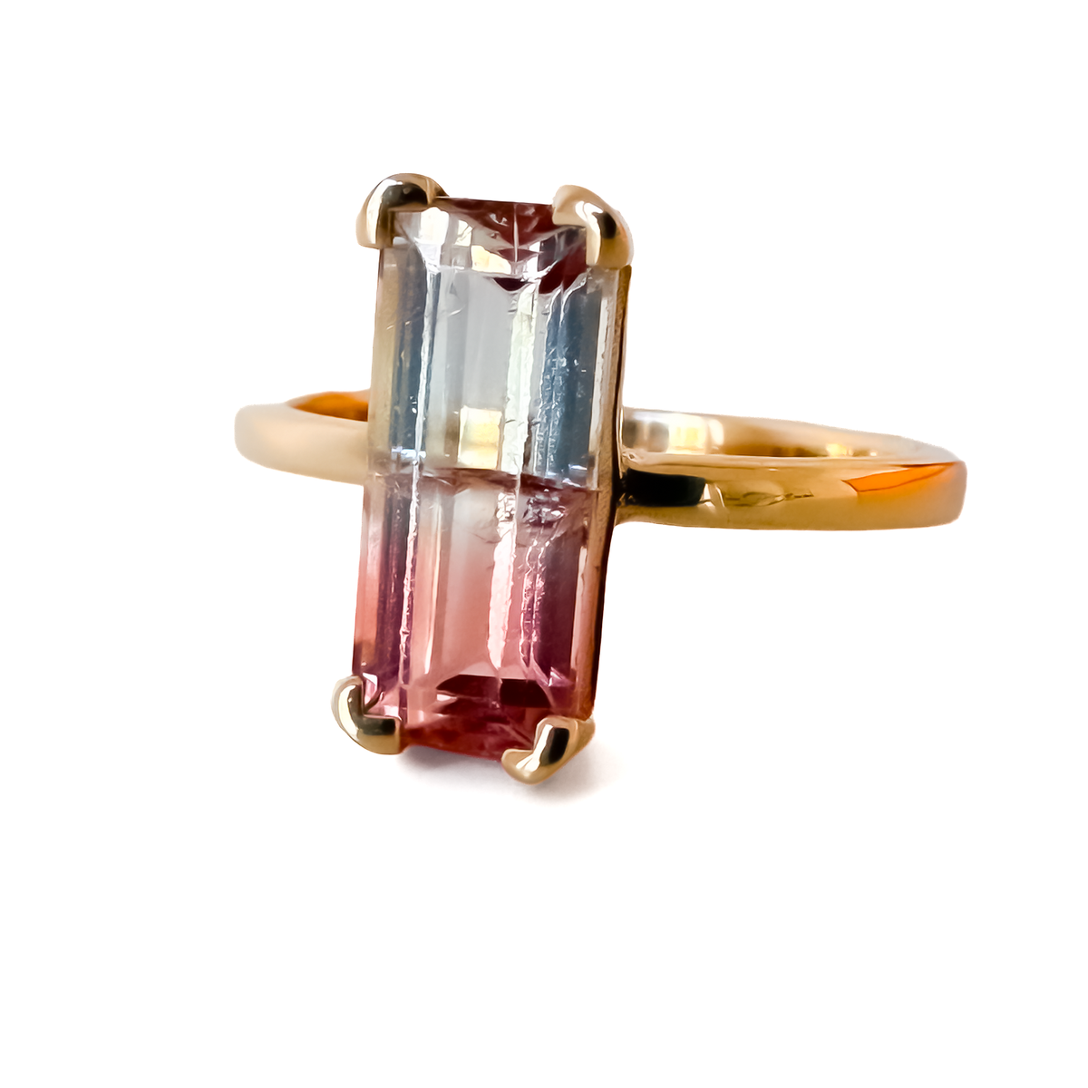 Elongated Bi-Colour Tourmaline Ring in 14K Gold