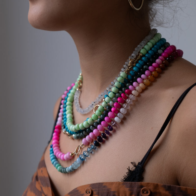 Pink Opal gemstone necklace 14k gold