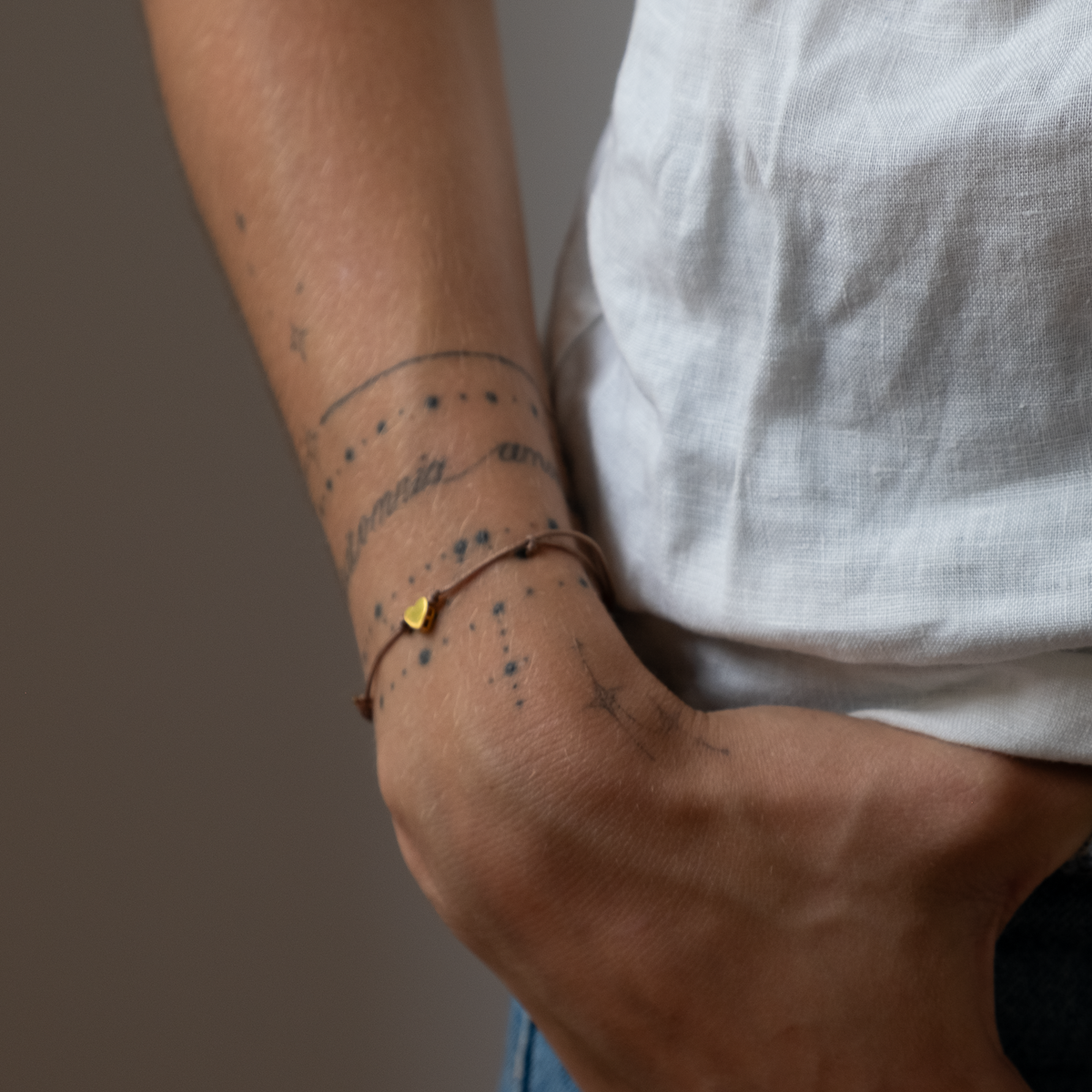 Gold Heart Bracelet on Cord 14k