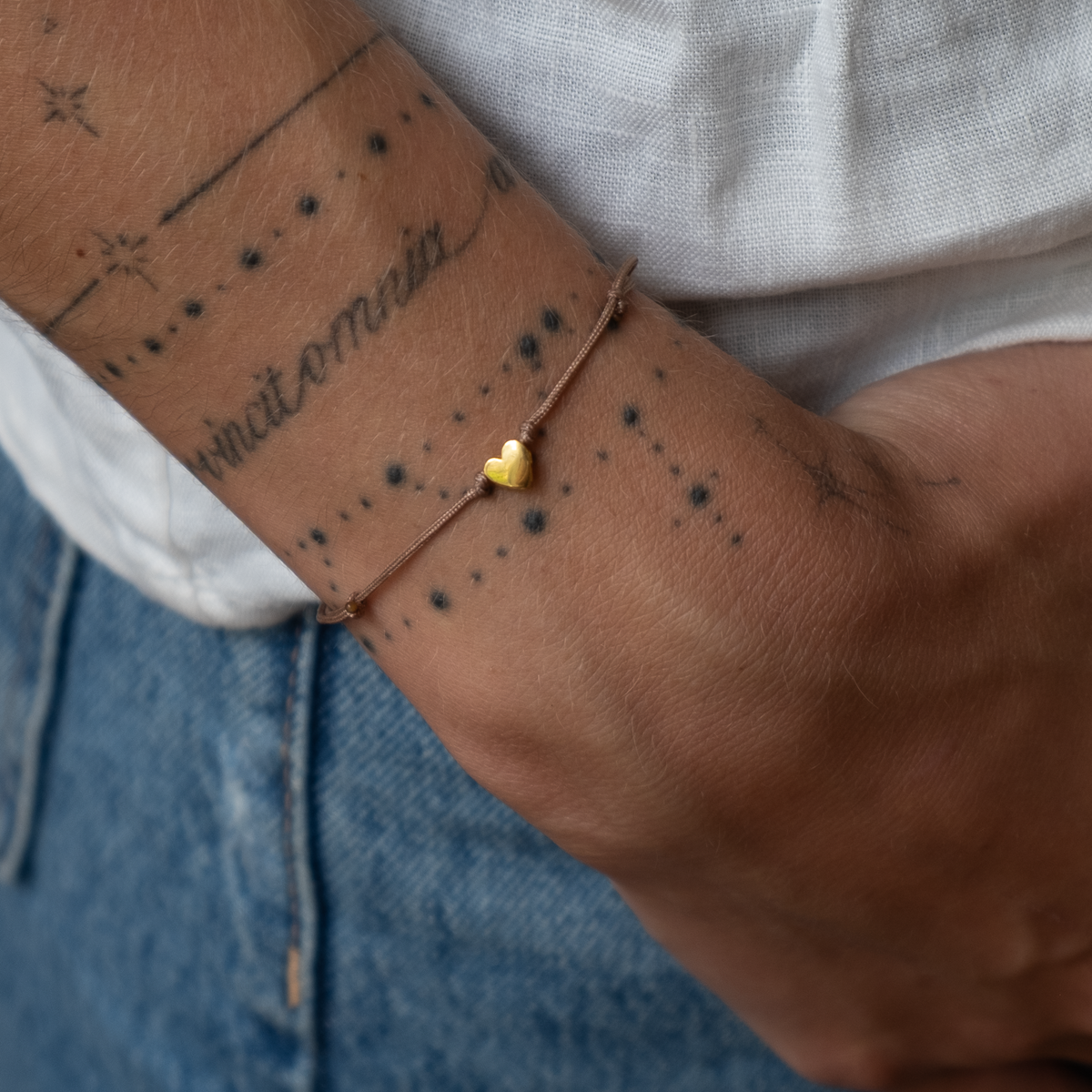 Gold Heart Bracelet on Cord 14k