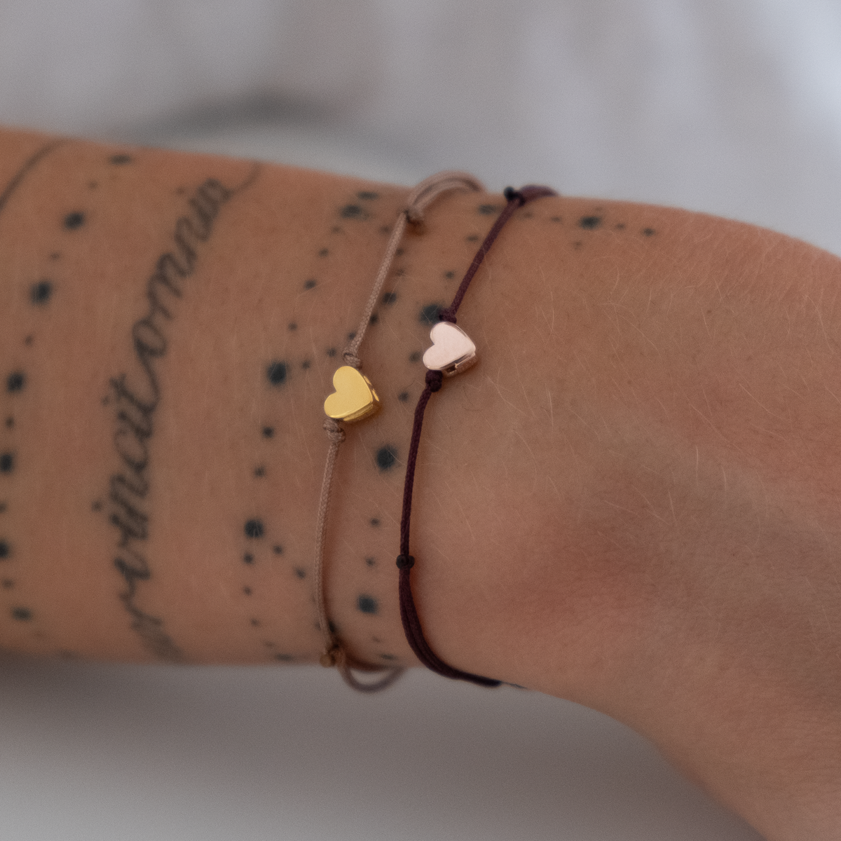 Gold Heart Bracelet on Cord 14k