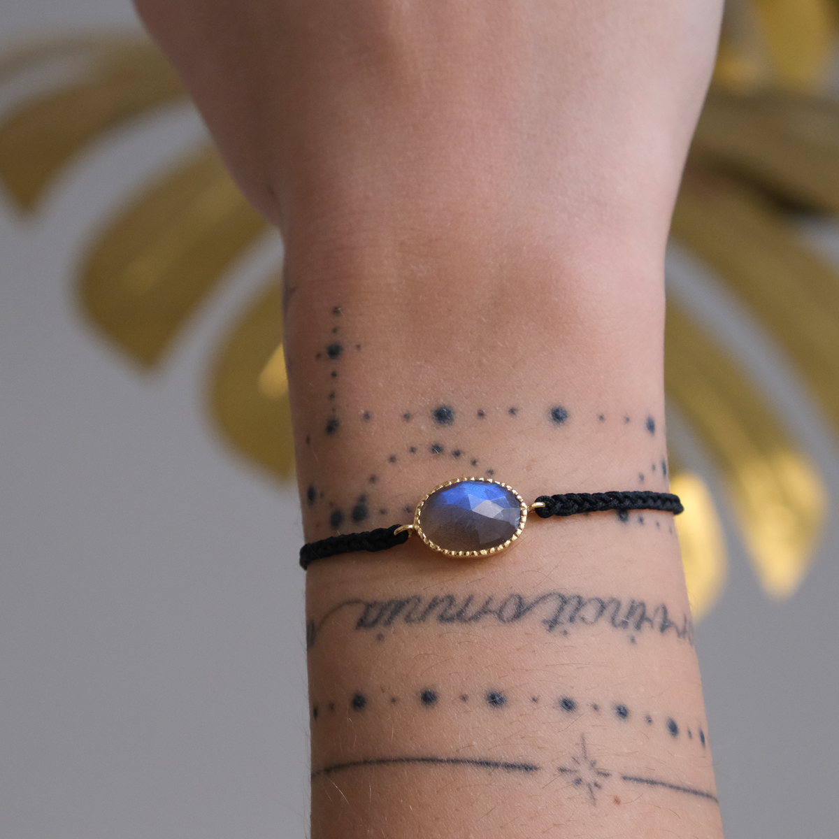 Labradorite braided cord bracelet 14k gold