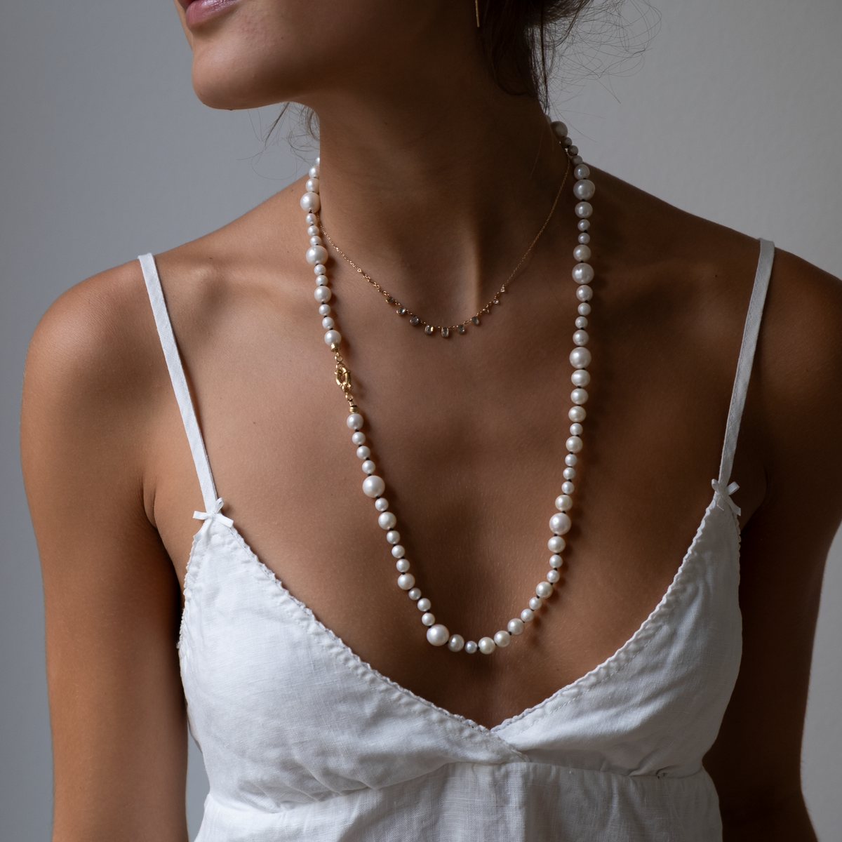 14k Gold Knotted Pearl necklace 6-10mm