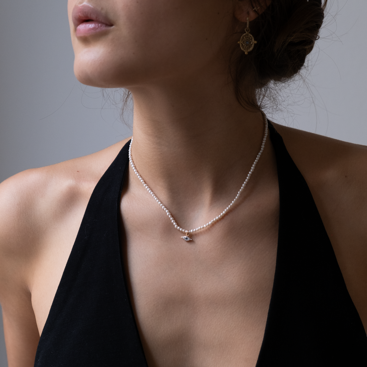 White Pearl Evil eye necklace