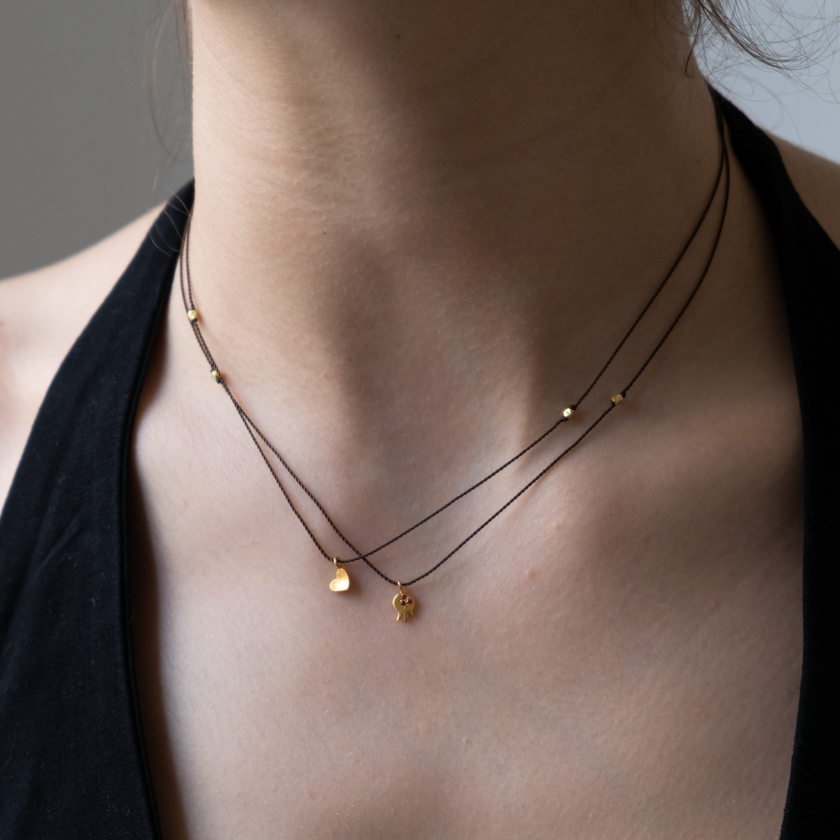 14k gold Heart with diamond Charm necklace on silk