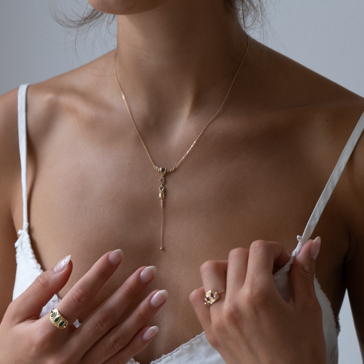 Pink Tourmaline & Diamonds Lariat Totem Necklace