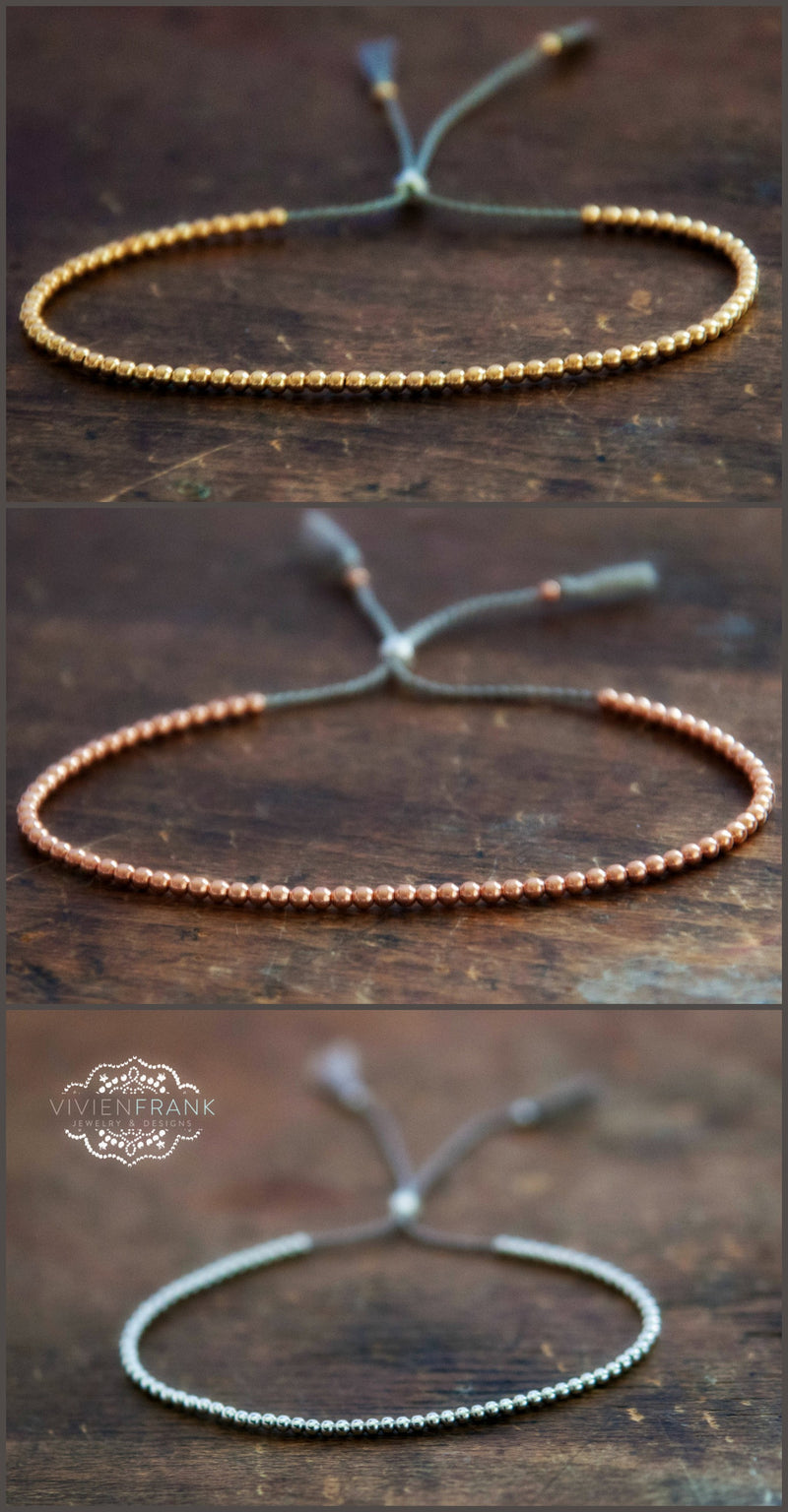 Delicate 14k solid Rose Gold beaded bracelet - Vivien Frank Designs