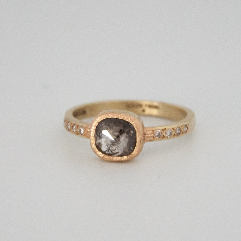 Natural Rose Cut Diamond Ring - Black - Vivien Frank Designs