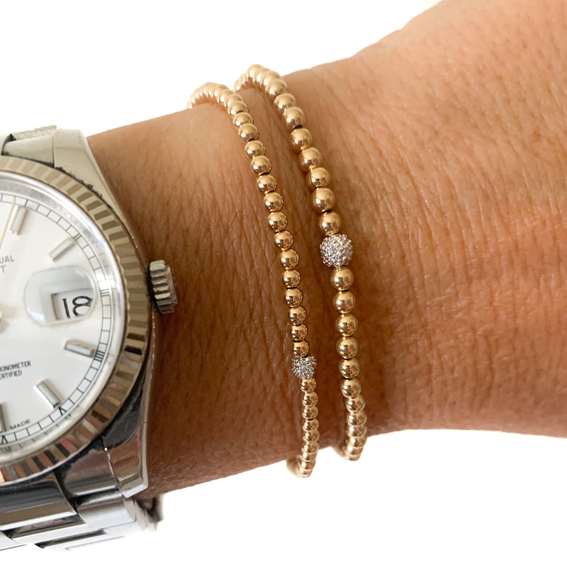 14k Yellow Gold beaded Bracelet with diamond accent - Vivien Frank Designs