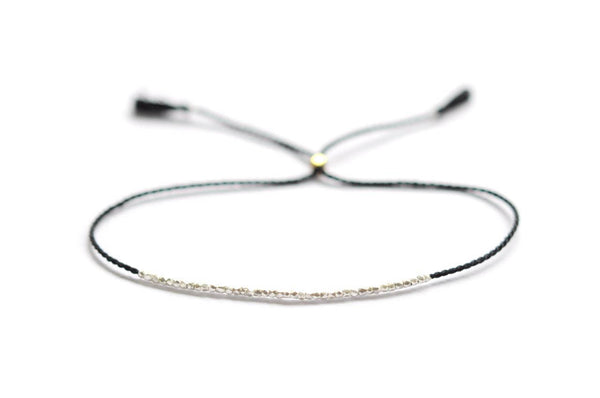 Delicate Silver on black silk bracelet - Vivien Frank Designs
