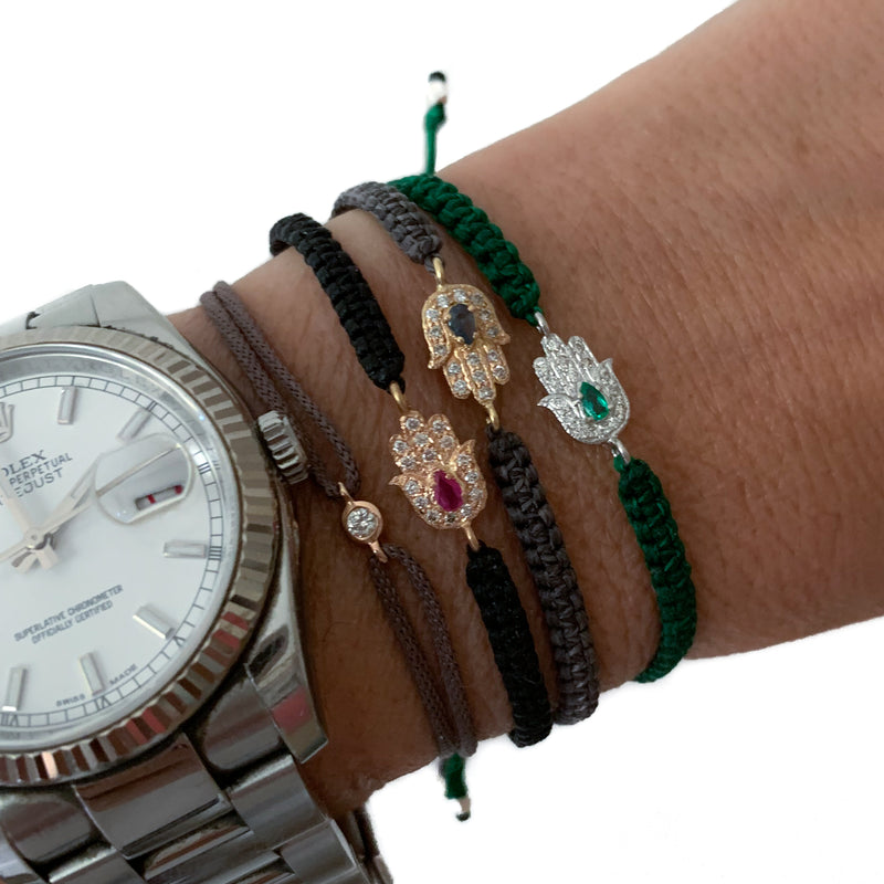 Gold Hamsa Bracelet with Emerald - Vivien Frank Designs