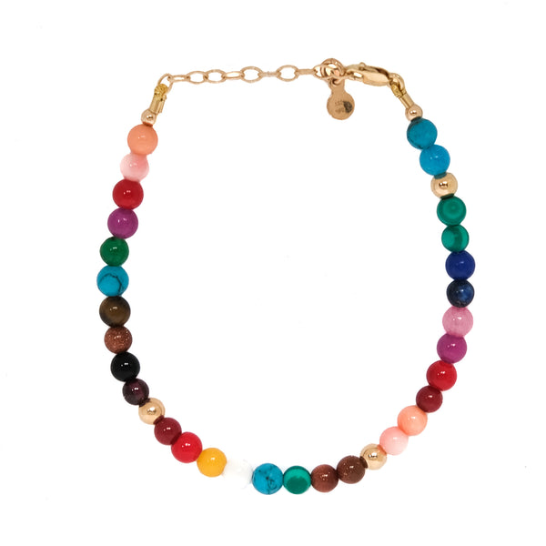 The Unicorn Bracelet - Solid Gold 14K Silk Knotted Unicorn Colorful Bracelet, Multi Gemstone Bracelet in A Vivid Rainbow