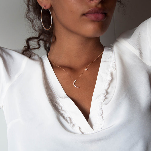 Star and Moon Diamond necklace Vivien Frank Designs