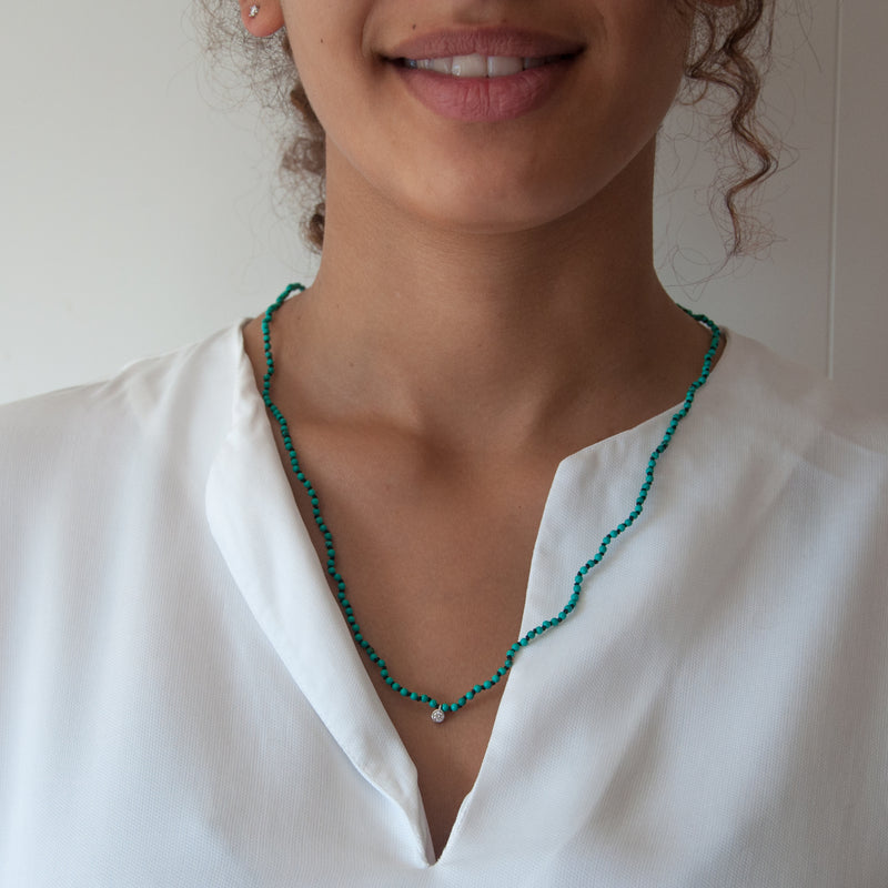 Turquoise knotted diamond charm necklace - Vivien Frank Designs