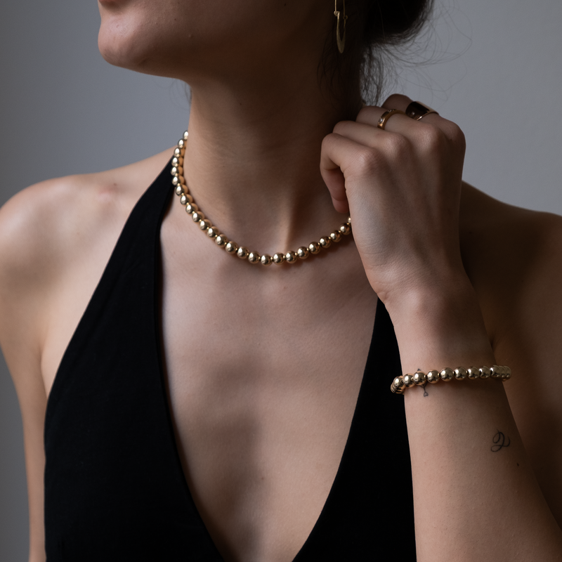 Chunky Gold Beaded Ball Necklace
