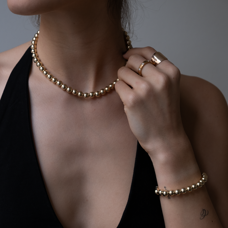 Chunky Gold Beaded Ball Necklace
