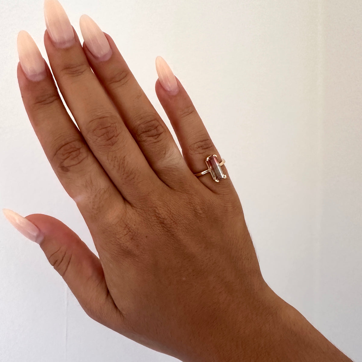 Pink and blue bi colored tourmaline ring