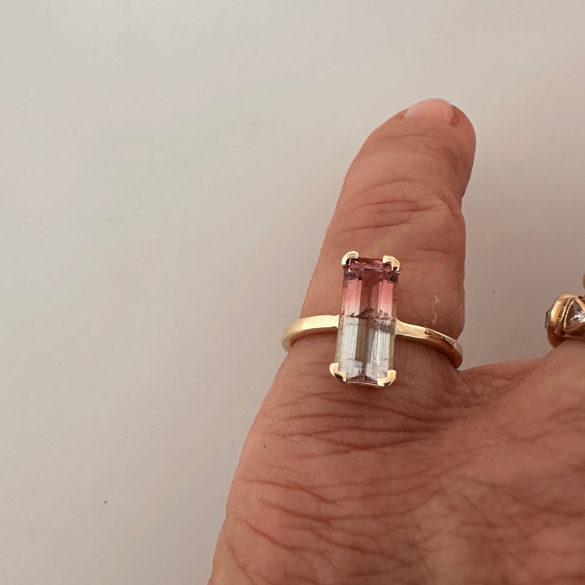 Two toned tourmaline ring, soft pink and light blue