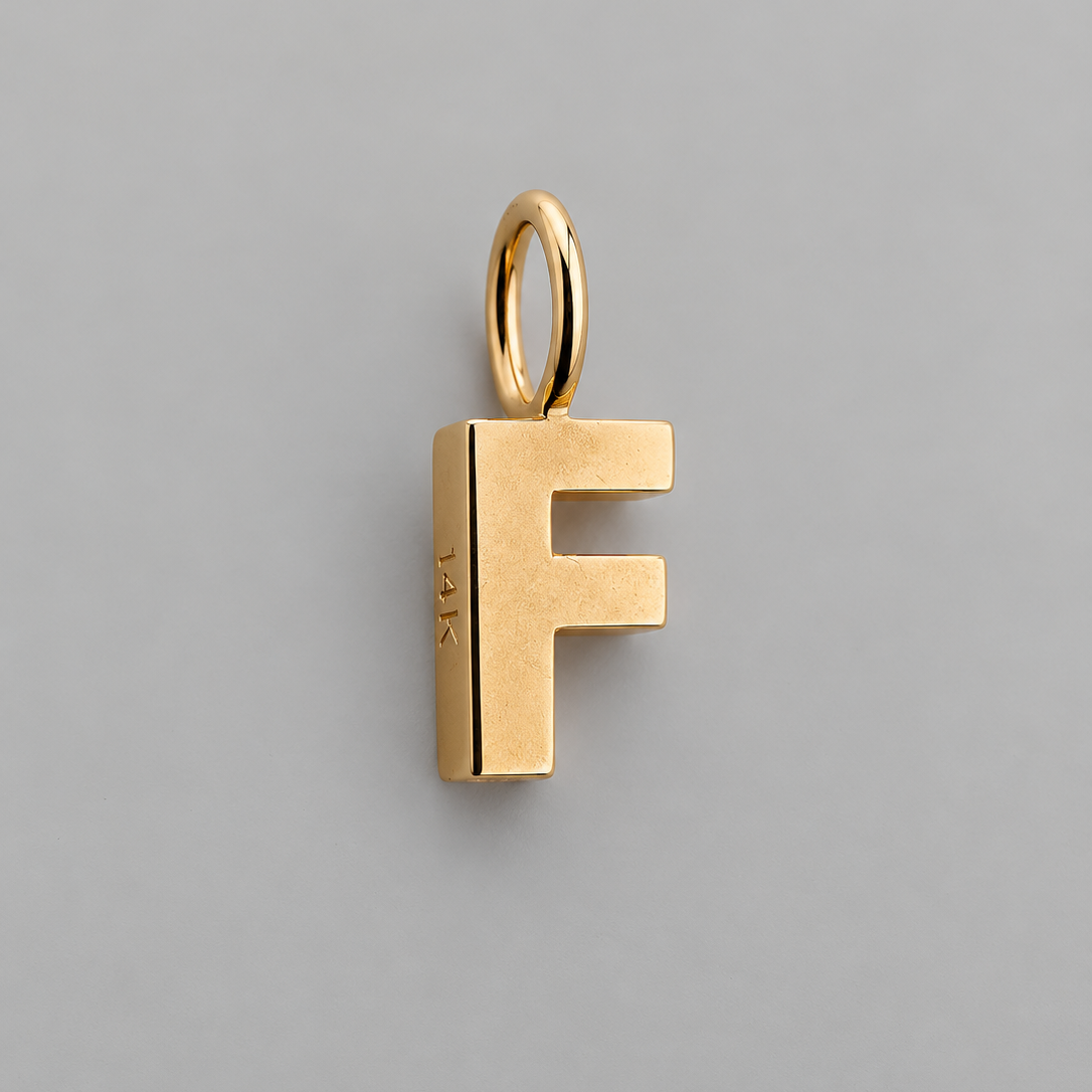 14k gold block letter charm