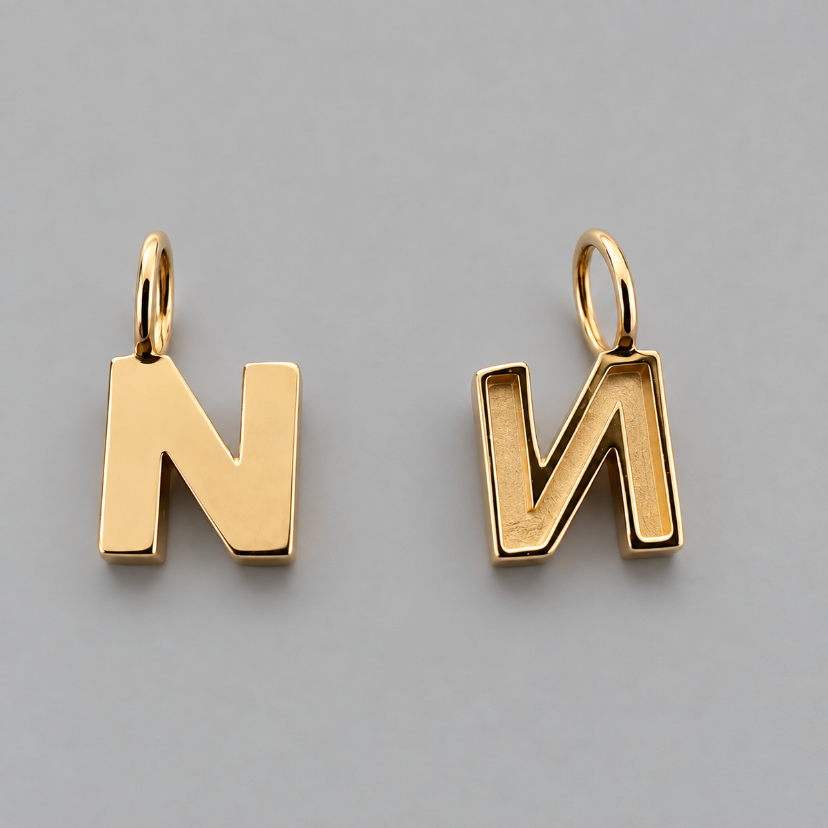 14k gold block letter charm