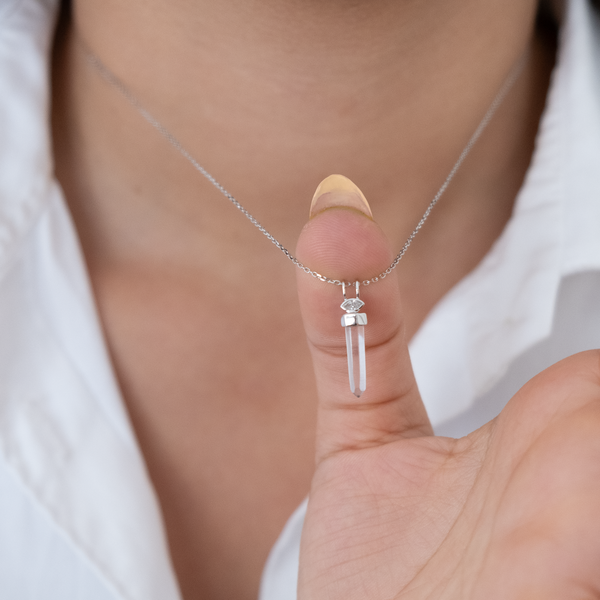 Quartz pencil with marquise diamond charm