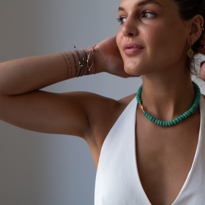 Green Chrysoprase Choker gemstones necklace