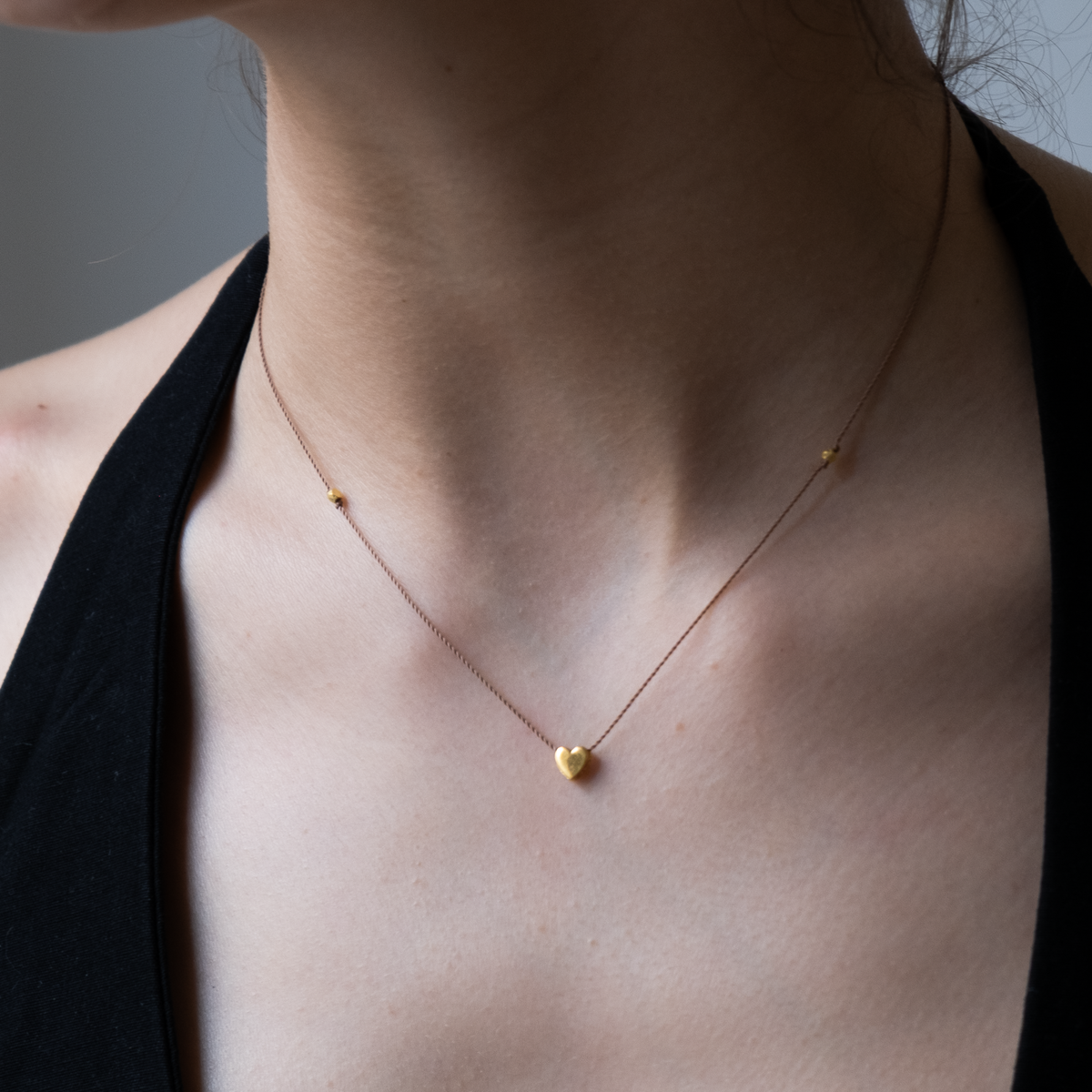 14k gold Heart Slider on Silk necklace
