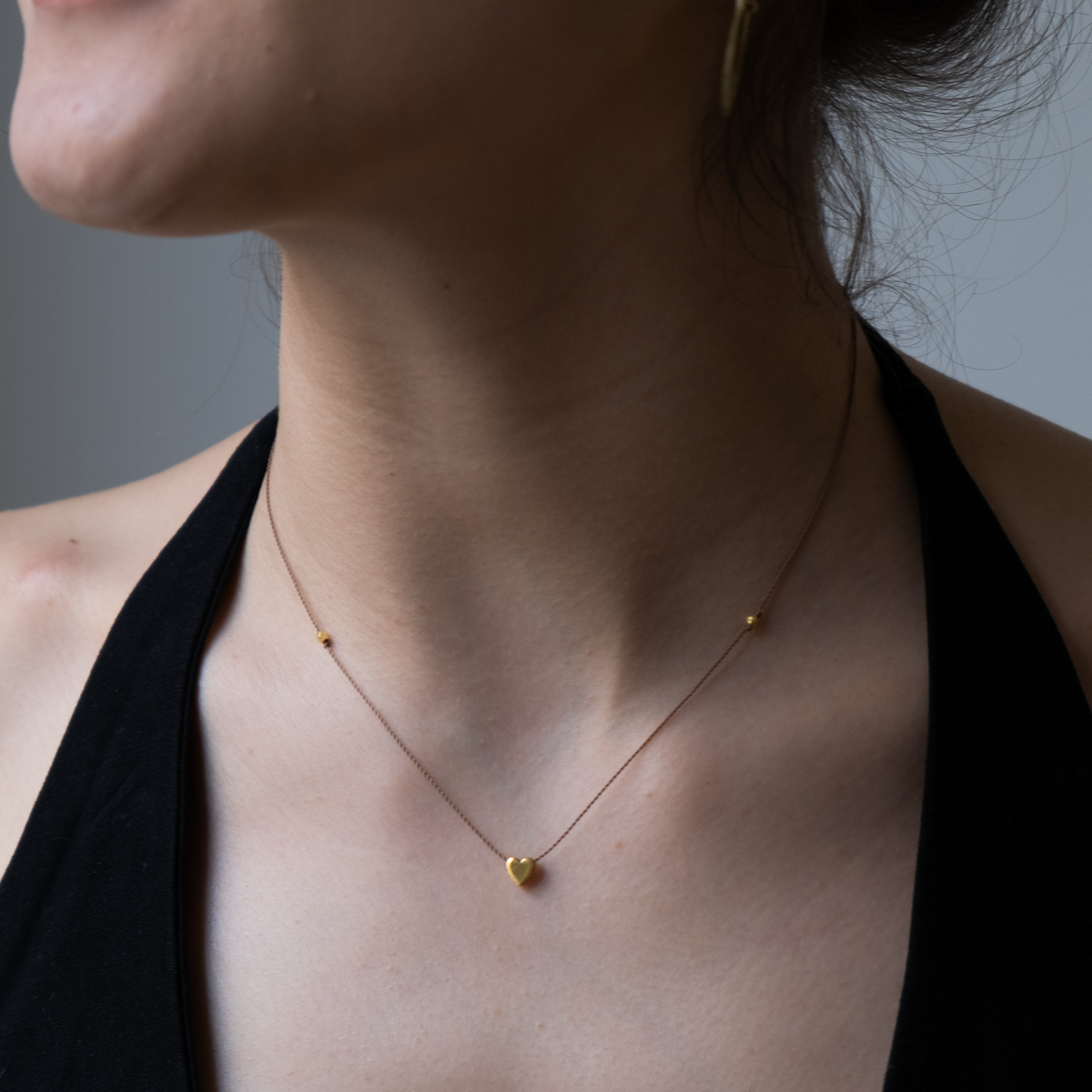 14k gold Heart Slider on Silk necklace