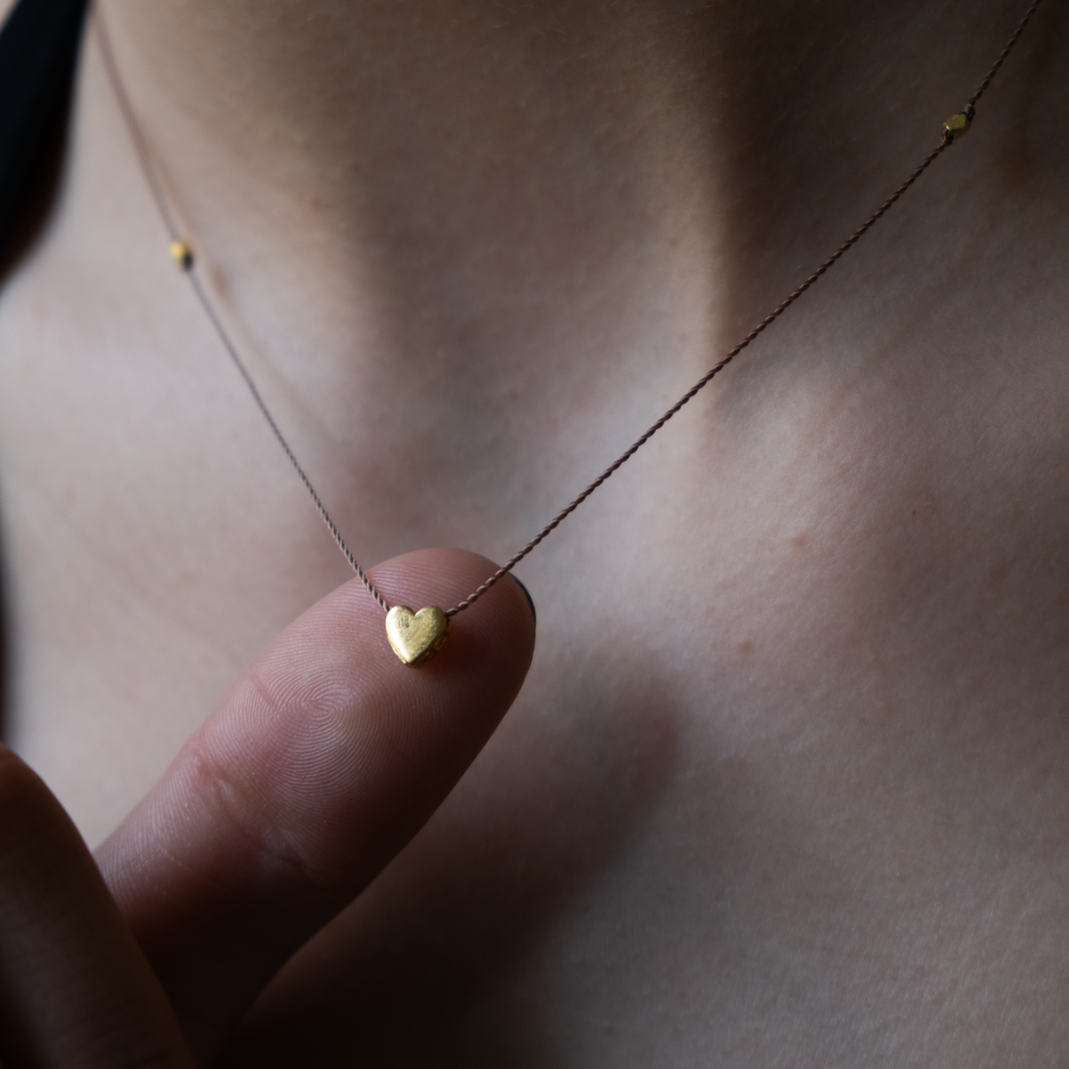 14k gold Heart Slider on Silk necklace