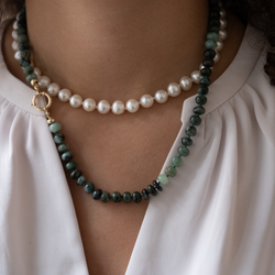 14k gold natural Emerald gemstone necklace