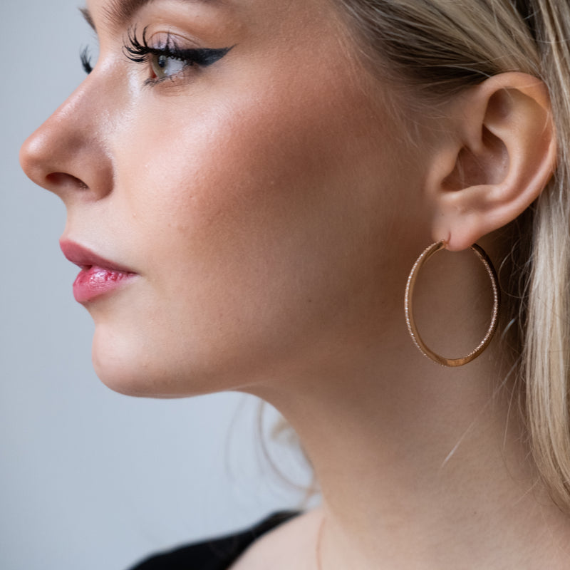 Diamond Hoop Earrings 18k Rose Gold Front to Back 40mm