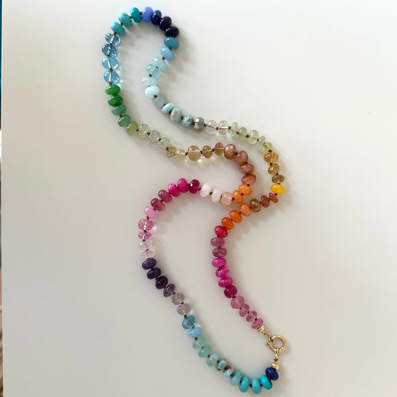 Long Rainbow candy gemstone necklace 14k gold OOAK