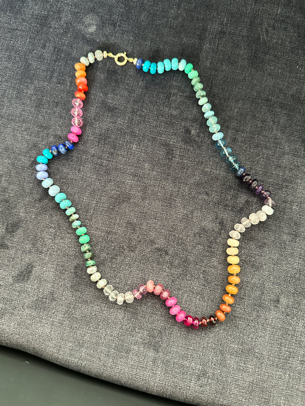 14k gold Rainbow gemstone candy necklace