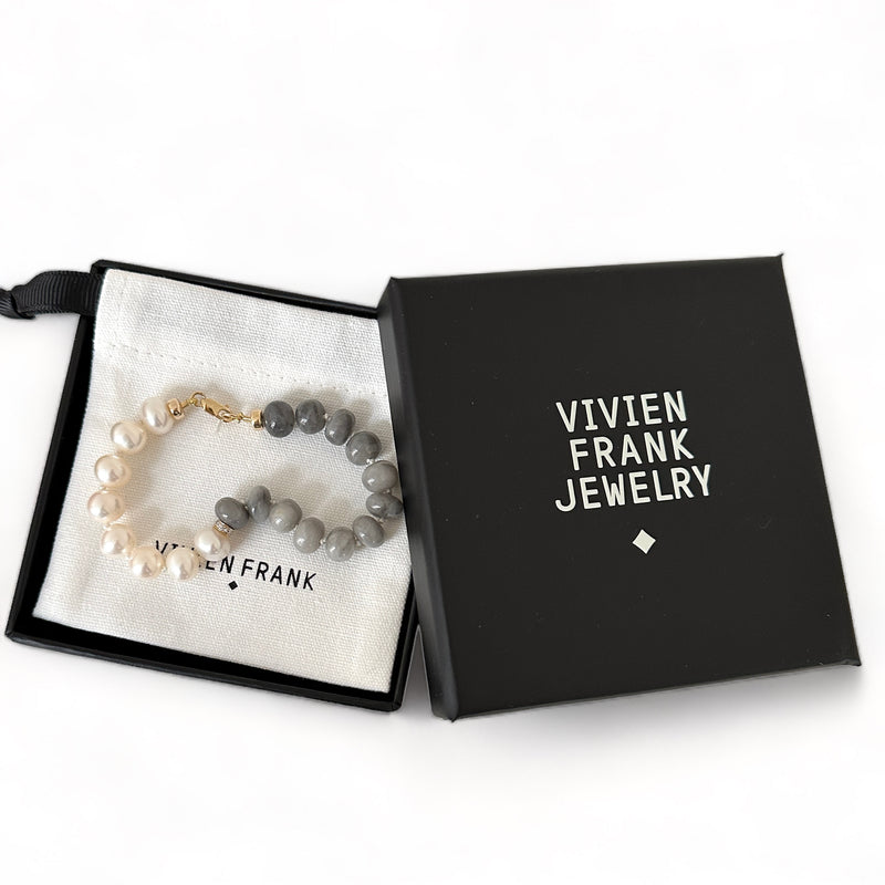 Pearl and Grey Cat eye Bracelet 14k gold