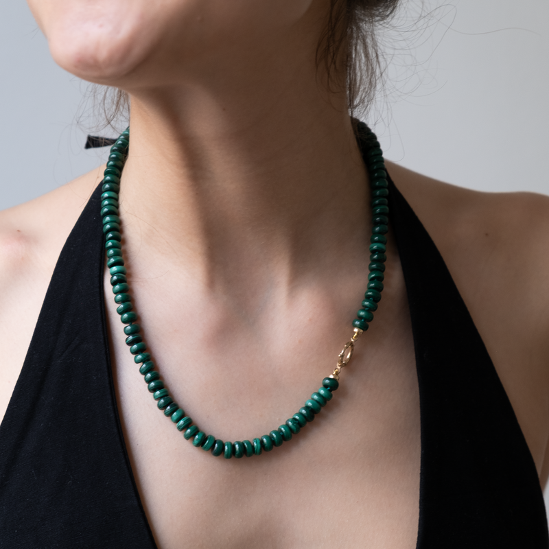 14k gold knotted Malachite Necklace