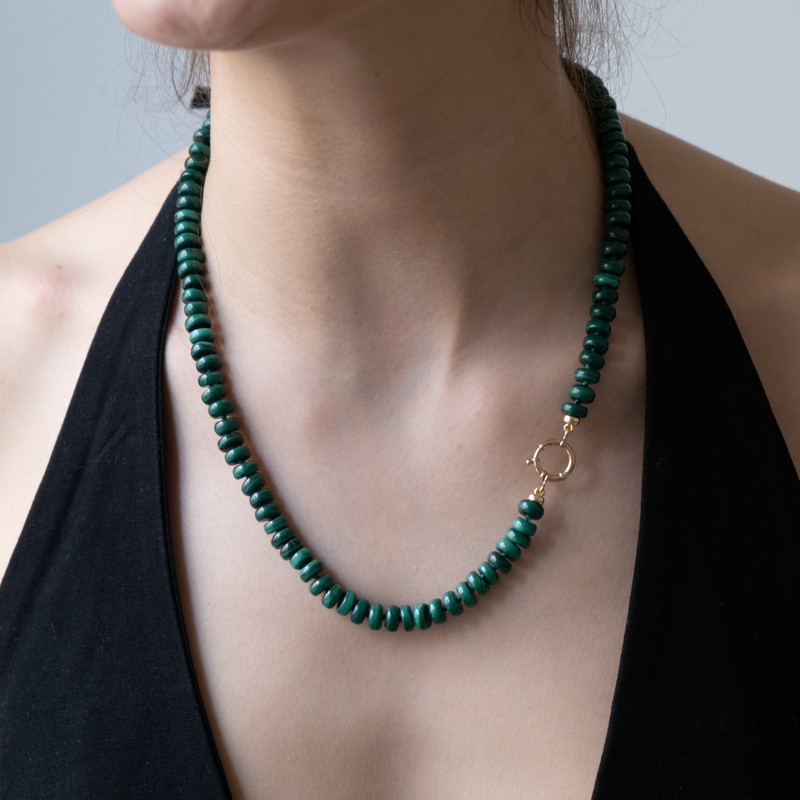 14k gold knotted Malachite Necklace