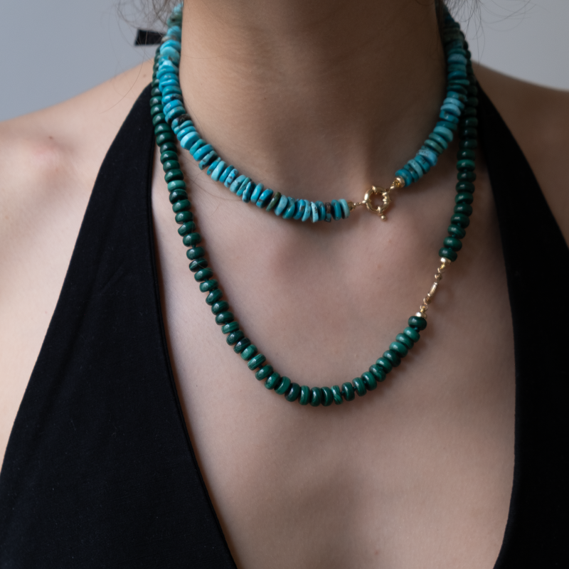 14k gold knotted Malachite Necklace