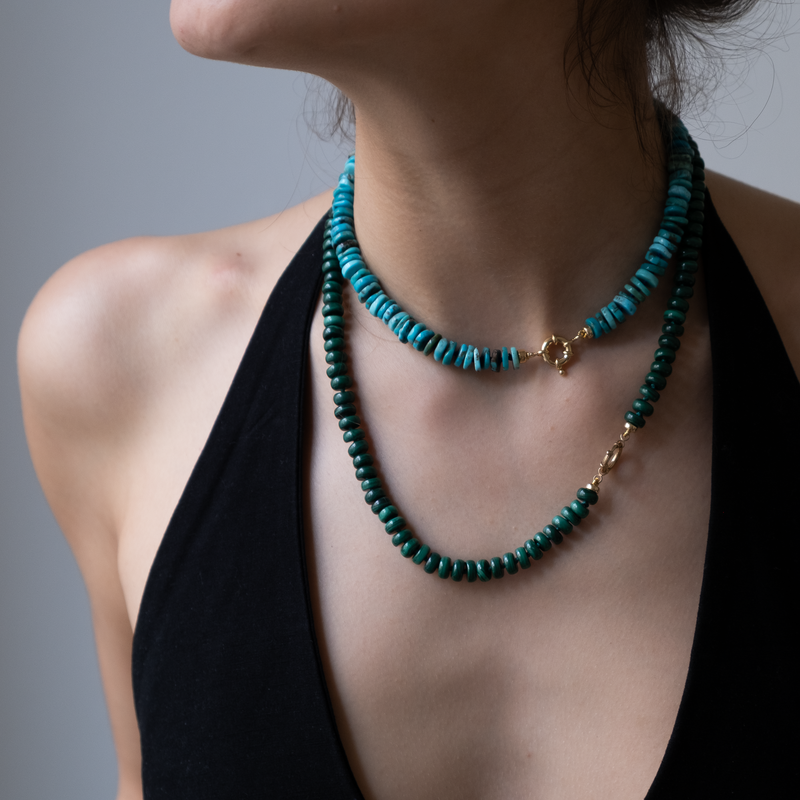 14k gold knotted Malachite Necklace