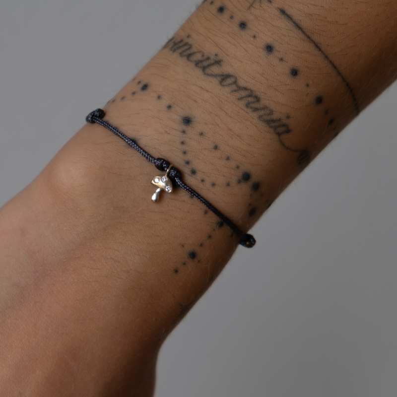 Gold Mushroom Bracelet on Cord 14k