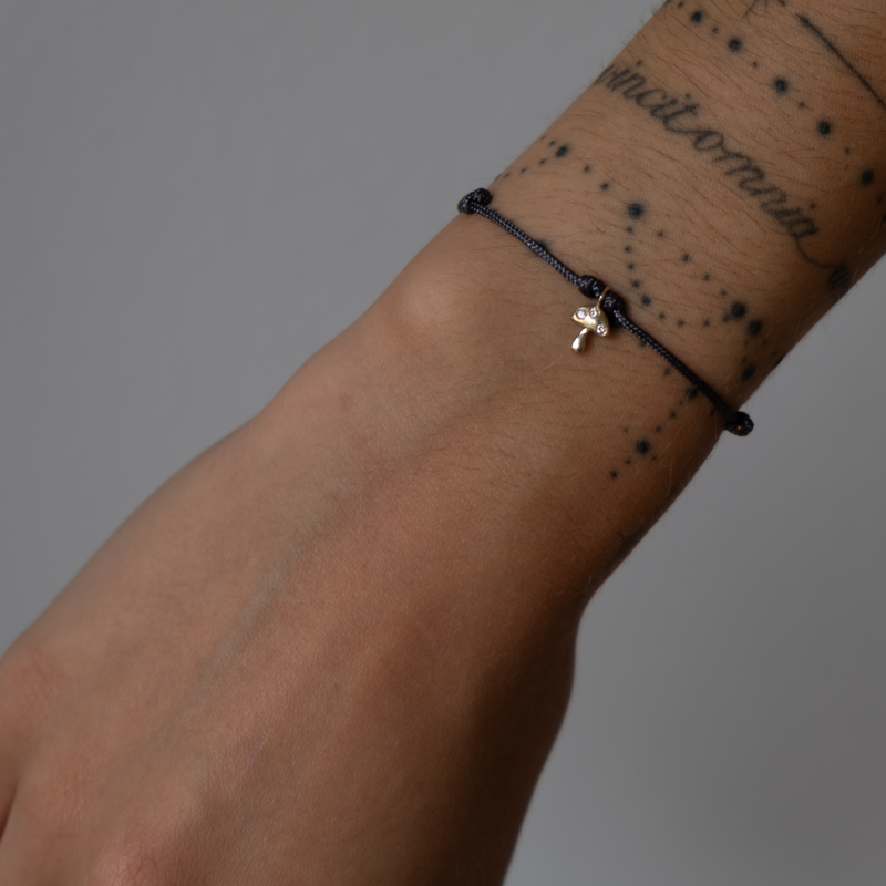 Gold Mushroom Bracelet on Cord 14k