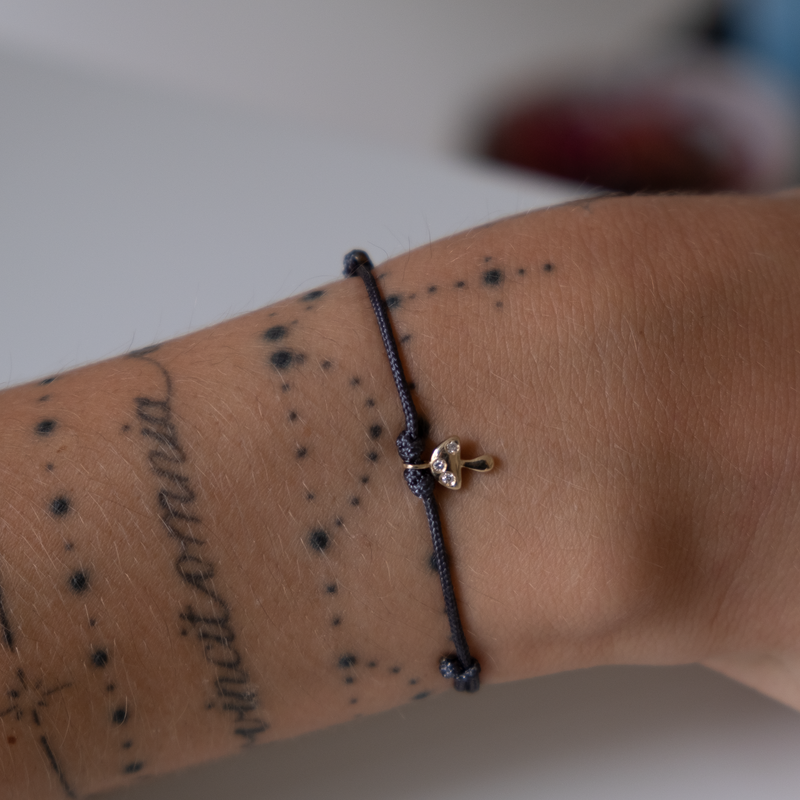 Gold Mushroom Bracelet on Cord 14k