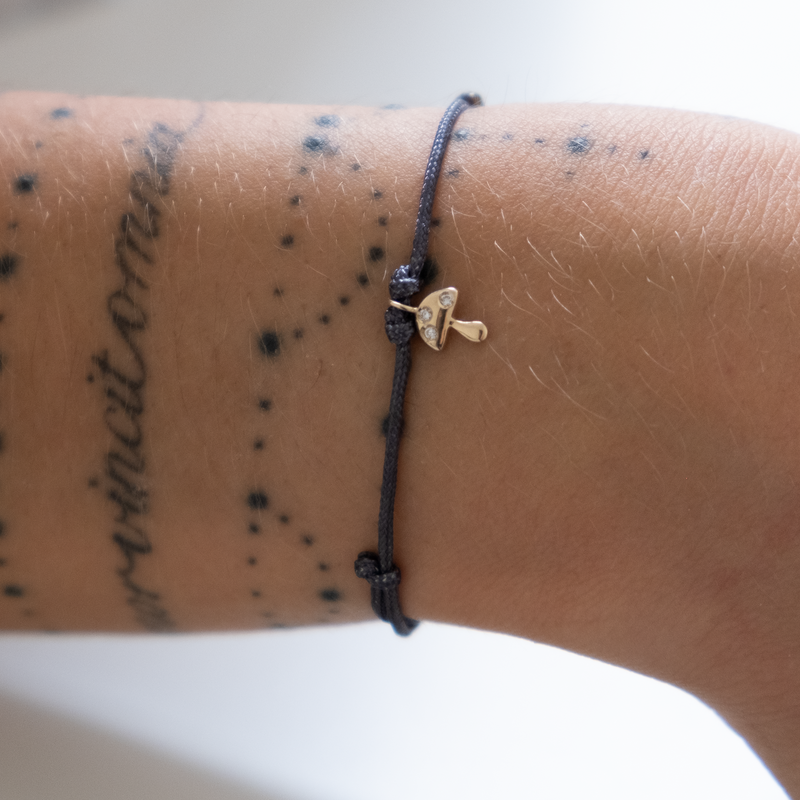 Gold Mushroom Bracelet on Cord 14k
