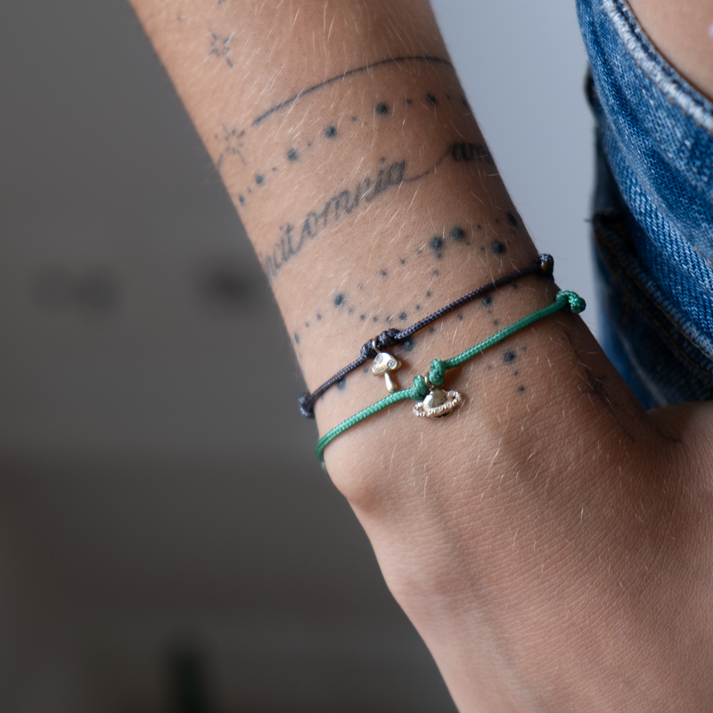 Gold Mushroom Bracelet on Cord 14k