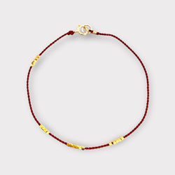 Solid 14k Yellow Gold Bead Bracelet, Friendship Bracelet, Delicate Bracelet  With Dainty Beads Silk Cord 