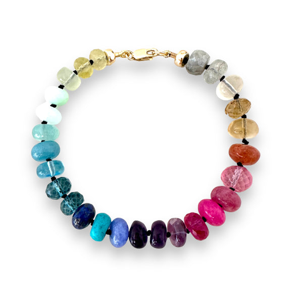 Rainbow Gemstone knotted bracelet 14k gold